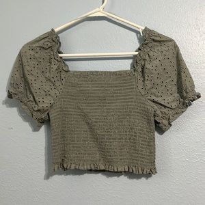 Shirred Top With Puff Sleeves In Gray